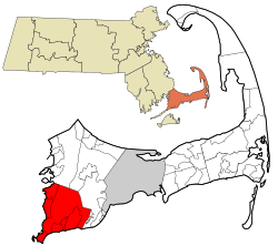 Barnstable County Massachusetts incorporated and unincorporated areas Falmouth highlighted
